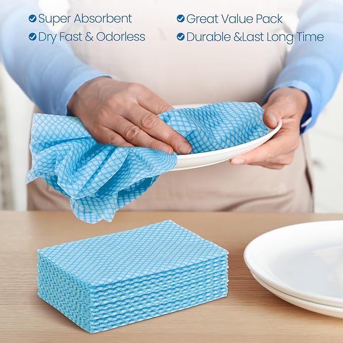 Tioncy 400 Pcs Disposable Cleaning Cloths Reusable Handy Wipes for Kitchen Multi-purpose Disposable Cleaning Towels and Dish Cloths Absorbent Cleaning Cloth Wipes for Kitchen and Home(Blue)