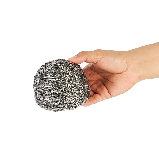 Restaurantware Stainless Steel Scrubber 100 Pack 3.543 x 3.543 x 2.362 Inches Heavy-Duty Metal Cleaning Pad Rust-Resistant Kitchen Scouring Tool for Tough Cleaning Silver