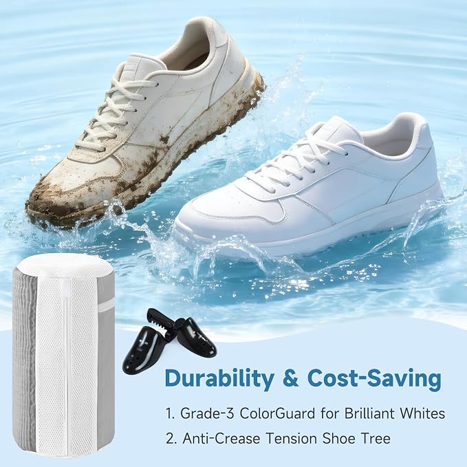 Shoe Bag for Washing Machine and Dryer - 2PCS XXL Reusable Shoe Laundry Bag with Shoe Tree - Chenille Microfiber 360°Deep Cleaning Bag for Sneakers Tennis Delicate Shoes - Gray 15.35 × 7.5 Inches