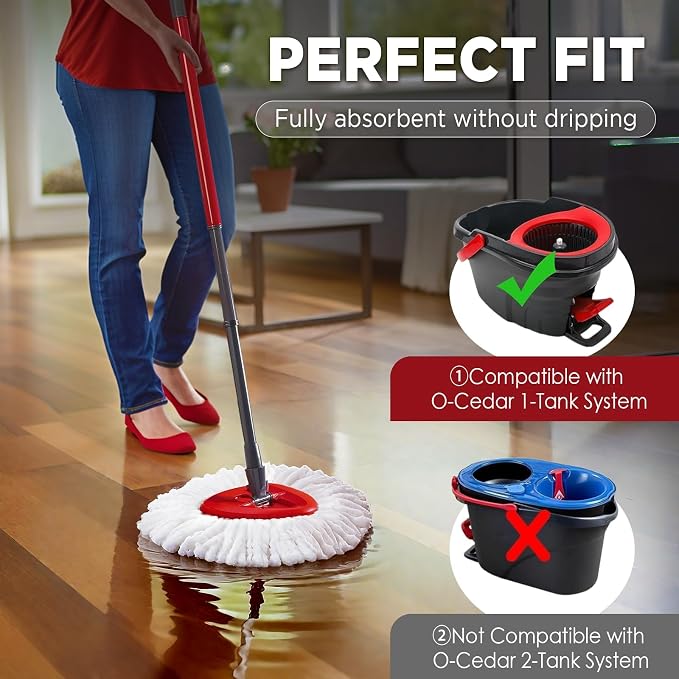 Mop Head Replacement for O-Cedar Easy Wring 1-Tank System，Exovyn Spin Mophead Replacements，Microfiber 5 Pack 360° Swivel Mop Refills，Deep Clean,Easy Cleaning，Machine Washable and Easy to Replace