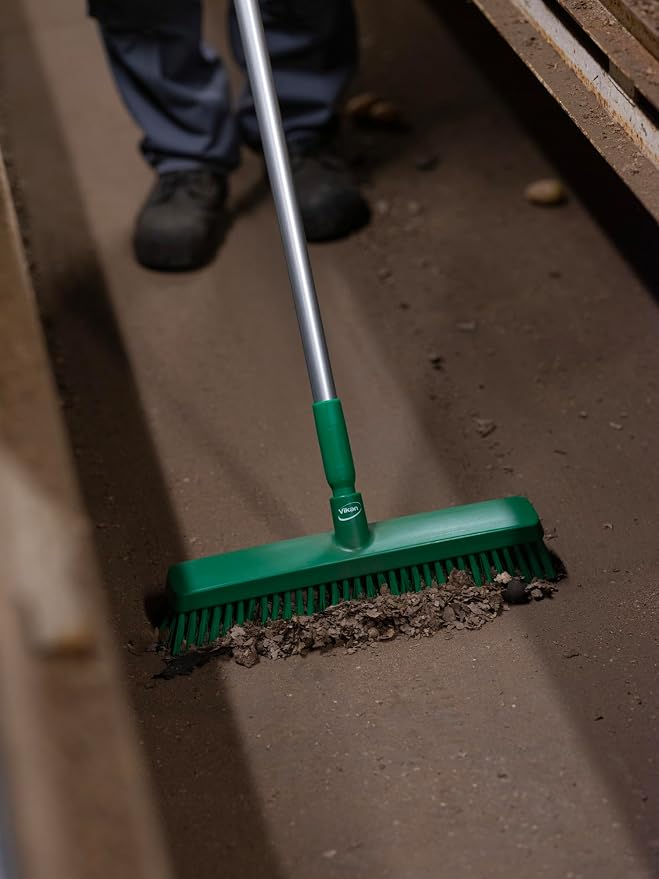 Vikan 31756 16" Heavy-Duty Push Broom, Soft/Stiff, Yellow
