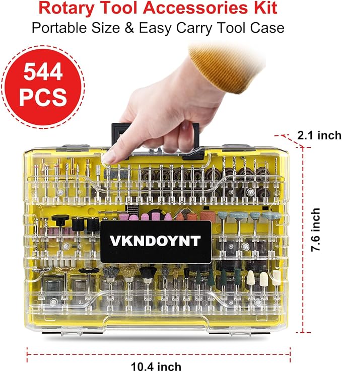 544-Piece Rotary Tool Accessories Kit, Universal Rotary Tool Bits for Easy Drilling, Cutting, Grinding, Sanding, Sharpening, Carving and Polishing, with Carrying Case