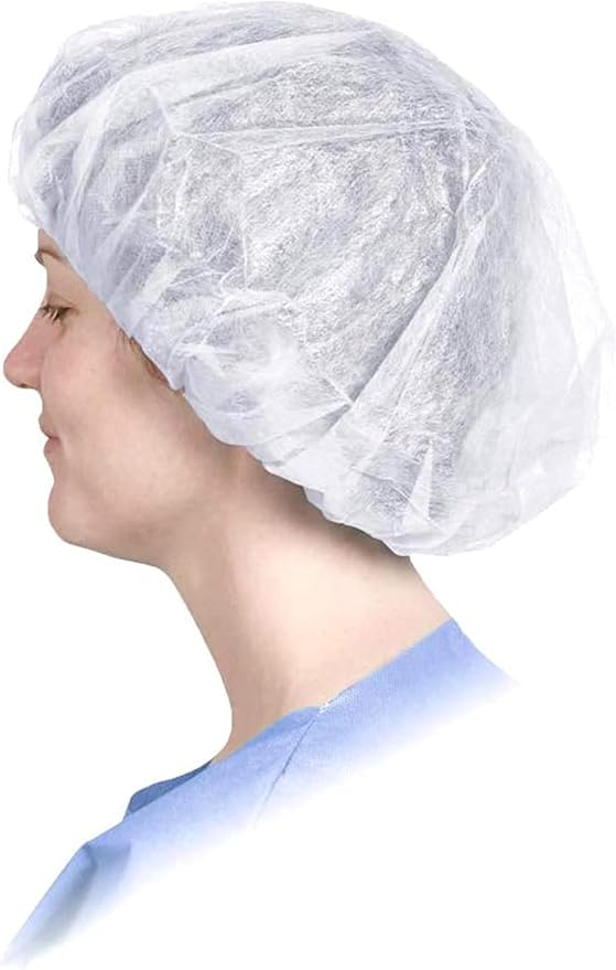 Disposable Bouffant Caps Hair Net, Spun-Bonded Polypropylene, Non-Woven, Medical, Labs, Nurse, Tattoo, Food Service, Health, Hospital, White, sold by case (500 Pieces)