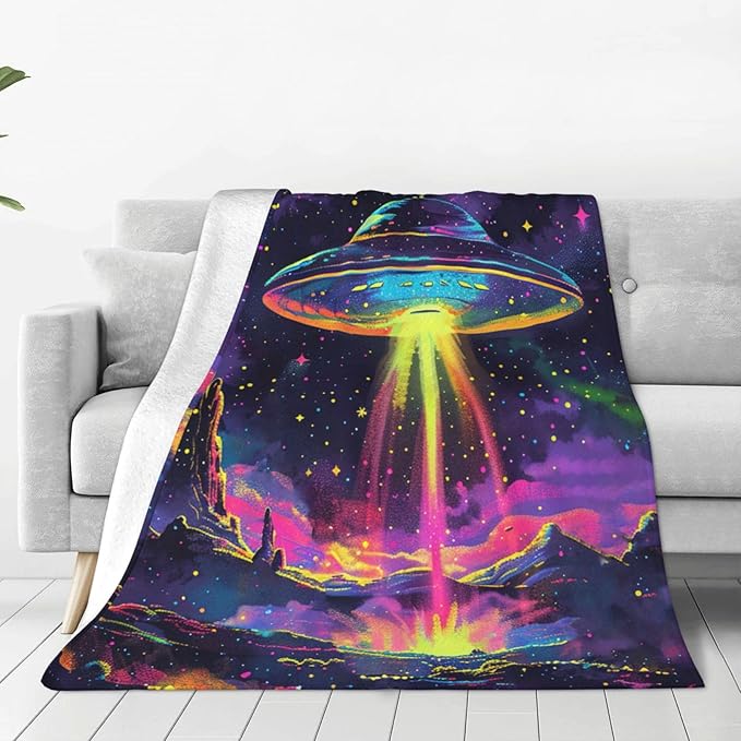 Galaxy UFO Blanket Gifts for Girls Boys Teens Space Decor Throw Blanket Cozy Plush Flannel Fleece Warm Soft Lightweight Fuzzy Winter Colorful Universe Blanket for Women Bed Sofa Couch 60"X80"
