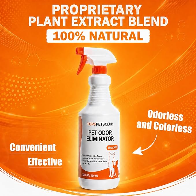 Pet Odor Eliminator for Home and Strong Smells, Plant Based Formula Dog & Cat Urine Odor Eliminator Spray, Pet Stain and Odor Remover for Carpet - 32 OZ Odorless