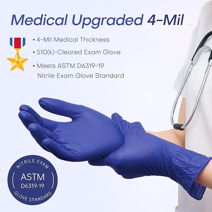 Supmedic Nitrile Exam Gloves, 4 Mil 1000 Ct, Powder-Free Latex-Free Cooking Food-Safe Disposable Medical Gloves, Blue Violet