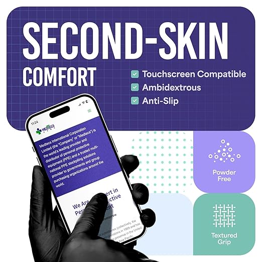 Medtecs Nitrile Gloves Disposable – Available in 200 & 2,000 pcs – Medical Grade, Chemo-Rated, 4 mil, Latex-Free, Powder-Free – Exam Gloves with Textured Fingertips – 200 pcs