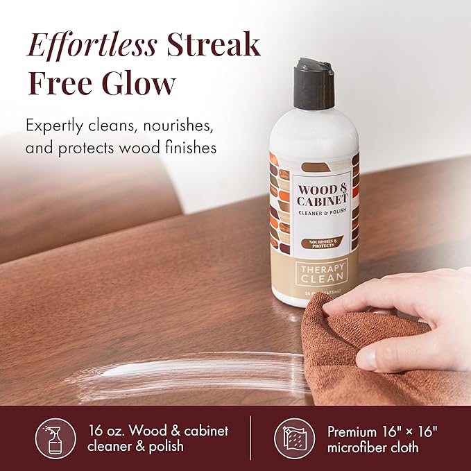 Therapy Clean Stainless Steel & Wood Cleaner Kit Bundle – Includes Microfiber Cloths