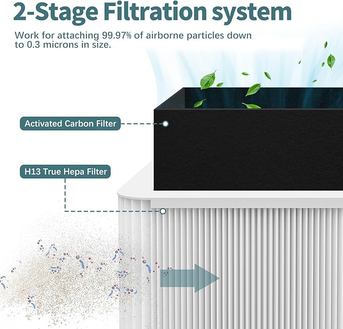 2 Pack 211+ Replacement Filter Compatible with Blue Pure 211+ Air Cleaner Purifier, 2 Stage Filtration System of Activated Carbon Filter and H13 True HEPA Filter