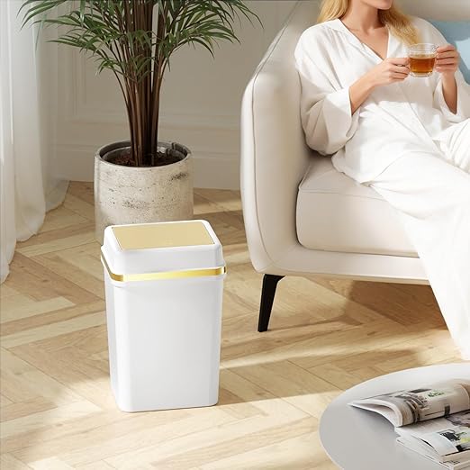Bathroom Trash Can with Lid 4 Gallon White Trash Can with Press Top Lid Bedroom Trash Can Small Garbage Can with 150 Counts Trash Bags for Small Bathroom Bedroom Office