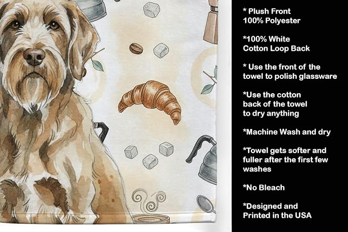 Caroline's Treasures Spinone Italiano Coffee Bar Kitchen Towel Velour Plush Front and Cotton Loop Back Machine Washable