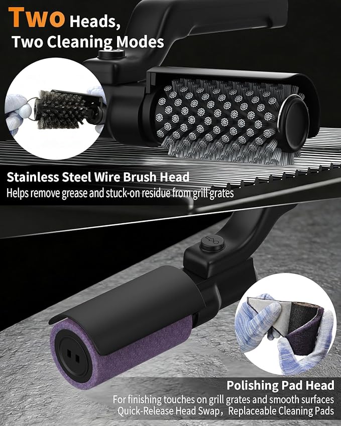 Electric Grill Brush, 3-Speed Rotary BBQ Cleaning Tool with 180° Adjustable Head,90-Minute Runtime,USB-C Rechargeable,Stainless Steel Bristle Brush for Gas,Charcoal and Ceramic Grills