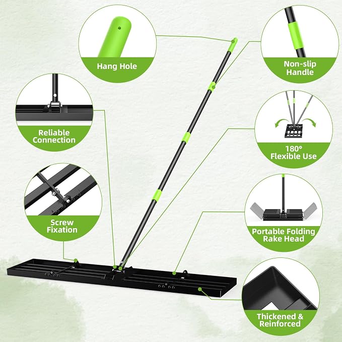 GARDTECH 36x10 Inch Lawn Leveling Rake Heavy Duty Adjustable Handle Yard Tool – Reinforced Steel Landscape Rake for Lawn Leveling, Soil Grading, Golf Course & Backyard Care