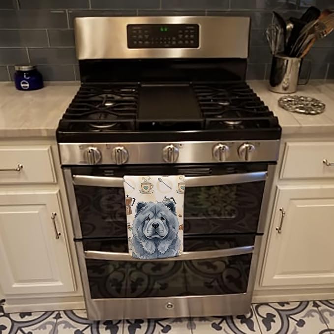 Caroline's Treasures Blue Chow Chow Coffee Bar Kitchen Towel Velour Plush Front and Cotton Loop Back Machine Washable