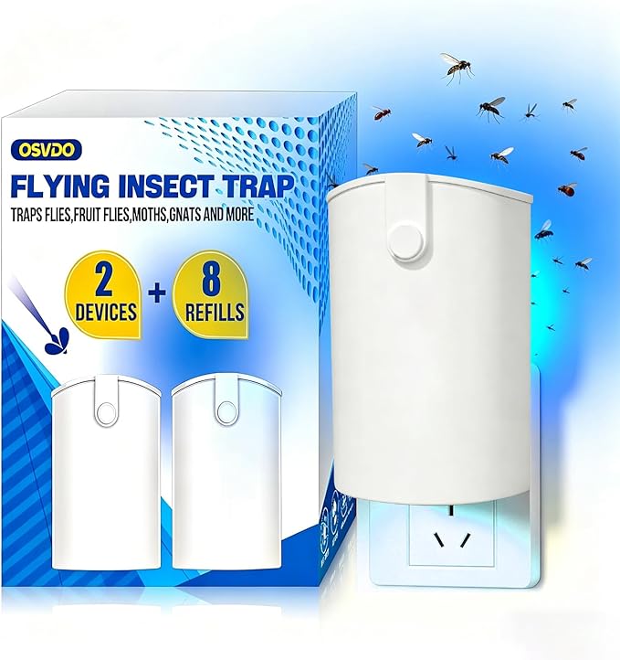 2 Pack Flying Insect Trap, Fruit Fly Trap Indoor with 8 Sticky Boards, Gnats Killer Moth Trap Fly Catcher with Night UV Light, Mosquito Attractant Bug Zapper for Home, Office(2026 Upgrade)