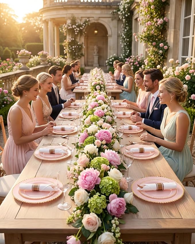 Supernal 240Pcs Rose Gold Plastic Silverware Set with Napkins - Pre Rolled Disposable Cutlery (60 Forks, 60 Knives, 60 Spoons) - Heavy Duty Utensils for Wedding, Bridal Shower & Elegant Parties