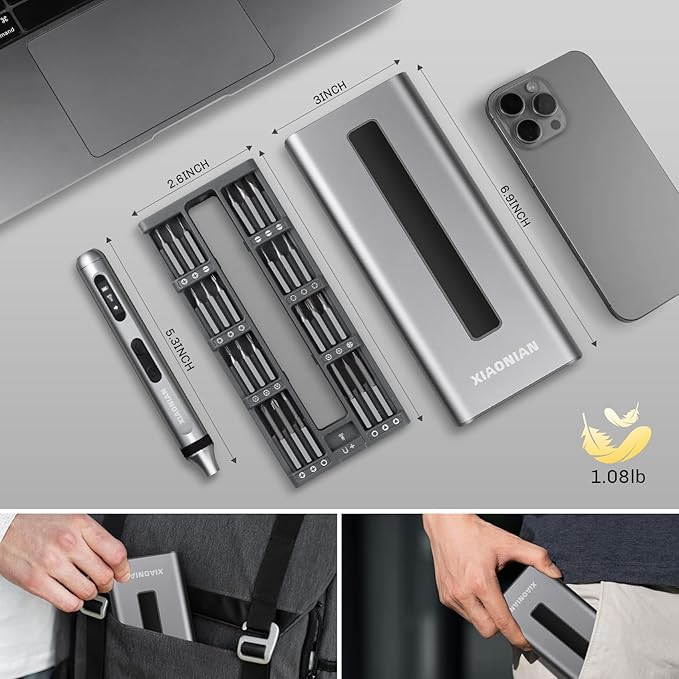52 in 1 Electric Screwdriver Set,XIAONIAN 3.7V Mini Precision Screwdriver Set with 48 S2 Magnetic Bits,USB-C Charging Cable,LED Light,Small Repair Tool Kit for Phone,Watch,Eyeglasses,PC,Camera,Laptop