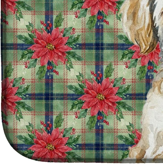 Caroline's Treasures Maltipoo Christmas PoinsettIas Dish Drying Mat Absorbent Dish Drying Mat Pad for Kitchen Counter Dish Drainer Mat for Countertop, 14 x 21", Multicolor