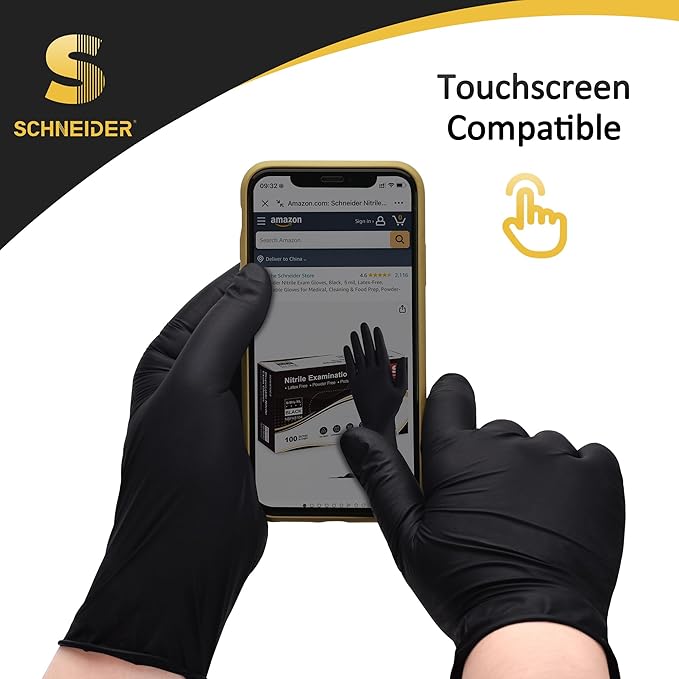 Schneider Black Nitrile Exam Gloves, 5 Mil Disposable Gloves, Latex Free & Powder Free, for Medical, Cleaning, Food Prep