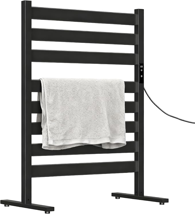 Verida Towel Warmer for Bathroom, Heated Towel Rack, Upgraded Extra-Wide Heating Area, Built-in Timer and Temperature Adjustment, Large Free-Standing Heated Towel Racks, Black 8 Bar Large