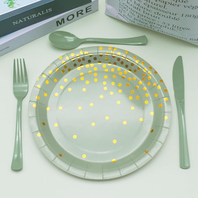150 PCS Sage Green Plastic Silverware Heavy Duty Utensil Sets Include 50 Disposable Forks, 50 Knives, 50 Spoons for Birthday, Baby Shower, Picnic, Spring Party, Wedding