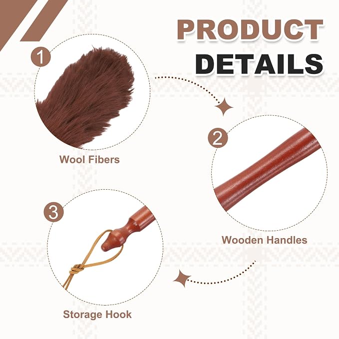 uxcell Wool Duster, 24.4" Natural Feather Cleaner Household Cleaning Duster with Solid Wooden Handle for Cleaning Fans Window Blinds Shelves Furniture, Coffee