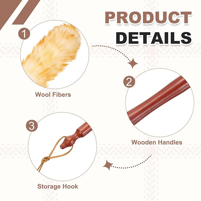uxcell Wool Duster, 24.4" Natural Feather Cleaner Household Cleaning Duster with Solid Wooden Handle for Cleaning Fans Window Blinds Shelves Furniture, White Gold