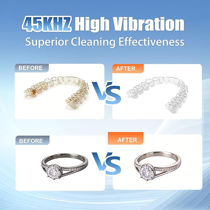 Ultrasonic Retainer Cleaner, Retainer Cleaner Machine for Dentures & Invisalign, 45kHz UV Dental Cleaner Removes Stains & Buildup, 3 Modes, 200ml for Aligners, Mouth Guards