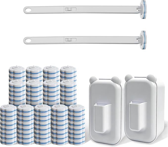 Disposable Toilet Brush Cleaning System, 2pcs Wands with 104pcs Replacement Heads,Stick for Toilet Cleaning,Wands with Refills Pads,Wall Mounted Toliet Wand for Bathroom,Toilet Brush and Holder