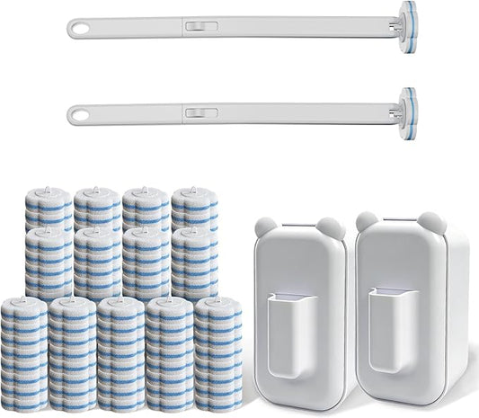 Disposable Toilet Brush Cleaning System, 2pcs Wands with 104pcs Replacement Heads,Stick for Toilet Cleaning,Wands with Refills Pads,Wall Mounted Toliet Wand for Bathroom,Toilet Brush and Holder