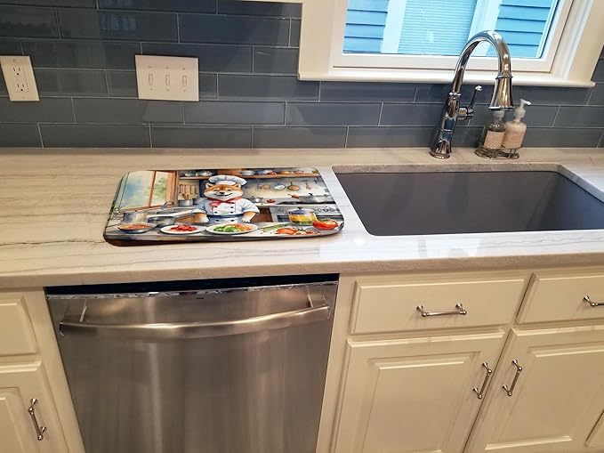 Caroline's Treasures DAC6326DDM Shiba Inu The Chef Dish Drying Mat Absorbent Dish Drying Mat Pad for Kitchen Counter Dish Drainer Mat for Countertop, 14 x 21", Multicolor