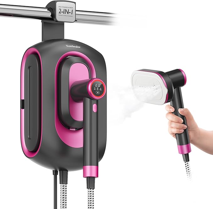Newbealer 2In1 Pro Station Iron, 1550W Turbo Steam, 1.2L Tank (Ashpink) | Hanging Garment Steamer, 3-Level Steam & 3 Dry Ironing, 30s Heat Up, Self Clean, Auto-Off, Versatile for Home/Hotel/Boutique