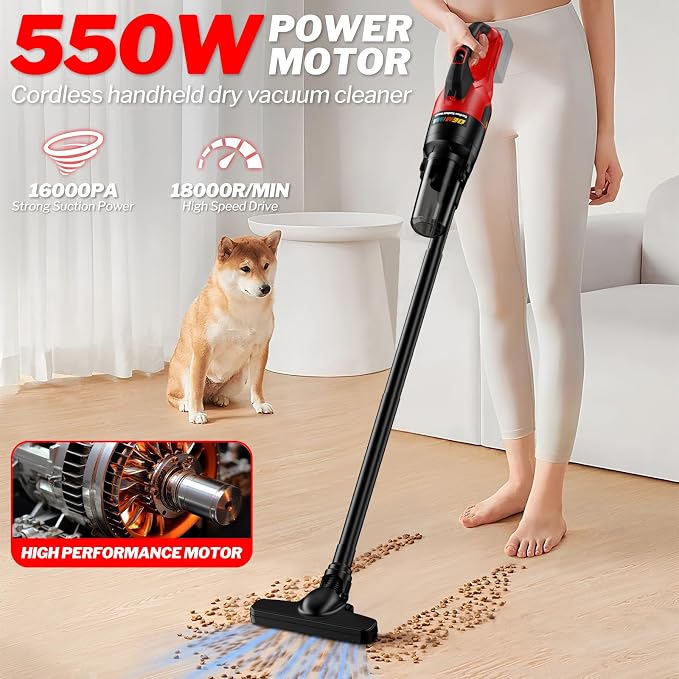 Cordless Vacuum Cleaner for Milwaukee 18V Battery, 6 in 1 Handheld Electric Vacuum Cleaner with HEPA Filter and LED Light, 46 CFM Portable Hand Vacuum for Floor, Carpet, Car (Battery Not Included)