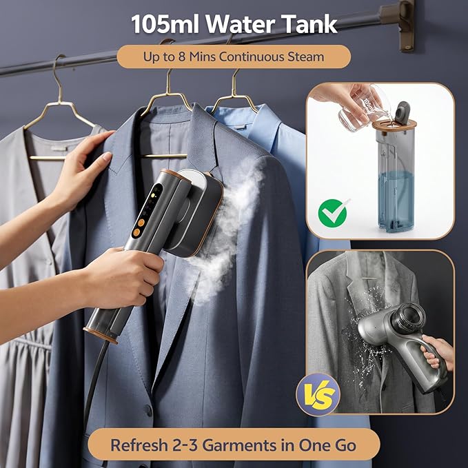 Travel Steamer for Clothes, Dual Voltage 100-240V Portable Garment Steamer, 2-in-1 Steamer & Iron, 15s Fast Heat-Up Quick Wrinkle Removal, Compact Steamer for Travel & Home (Grey)