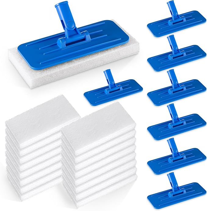 Maxdot 24 Pcs Scrub Pad Holder Threaded Swivel Floor Pad Holder with Pads, Heavy-Duty Joint Scouring, Versatile for Commercial Cleaning, Blue 9 x 3.75 Inch