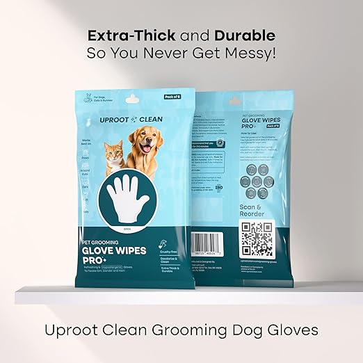 Uproot Cleaner Pro Pet Hair Remover + Clean Glove Wipes Pro (6 Pack) Set: The Ultimate Pet Hair Removal Tool for Non-Knit Surfaces & Extra-Thick Dog & Cat Wipes for Paws, Eyes, Ears, Butt & Body
