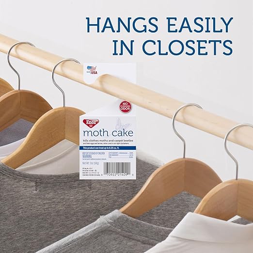 Enoz Moth Cakes – 8 Pack – Easily Hangs in Closets & Garment Bags – Kills Clothes Moths, Carpet Beetles, Eggs & Larvae – Treats 6.25 Cubic Feet