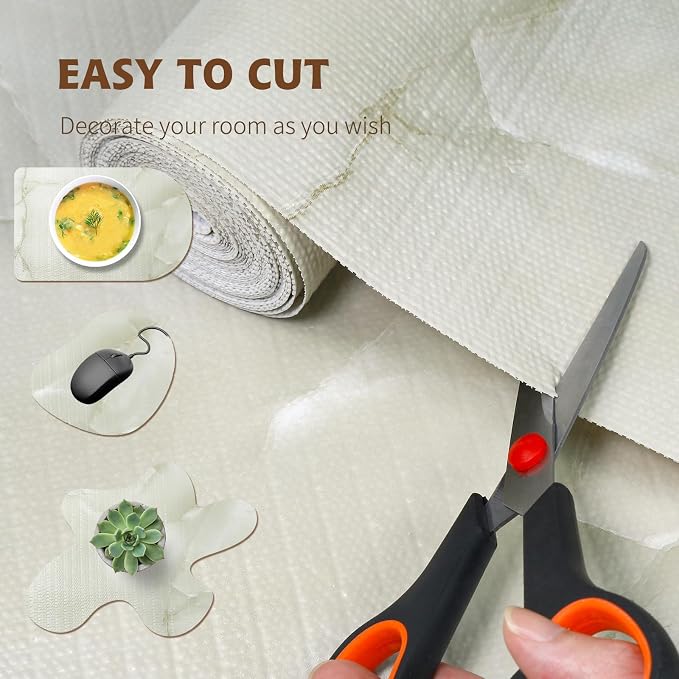 2-Layer Drawer and Shelf Liner for Kitchen Cabinet: 23.6in X 20Ft Non Slip Waterproof Shelf Paper Non Adhesive Refrigerator Liners Cyan Marble Easy Liners for Bathroom with Knife Tape Measure