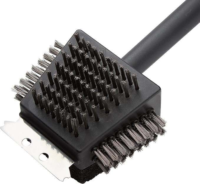 Cuisinart CCB-4125 4-in-1 Grill Cleaning Brush with Stainless Steel Wire Bristles - Scour Pad - Grill Scraper - 13" Handle Length