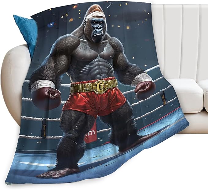 Tijuboni Gorilla Boxing Throw Blanket Funny Boxing Gifts for Men Women Boys Girls Kids Adults Soft Flannel Fleece Blanket for Couch Sofa Bed Home Decor 40"x50"