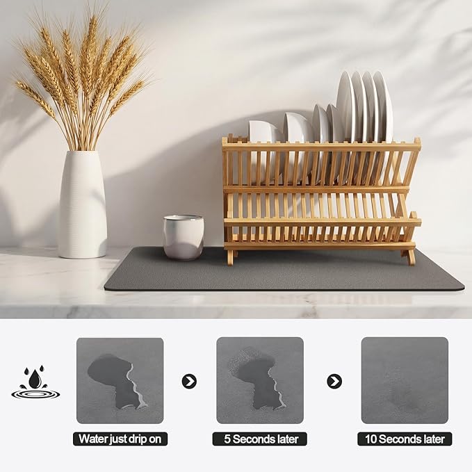 Ecotrim - Dish Drying Mat for Kitchen Counter | Coffee Bar Mat for Countertops | Heat Resistant Drainer Mat with Non-slip Rubber Backed | Hide Stain Kitchen Absorbent Draining Mat | Dark Grey 18"x28"