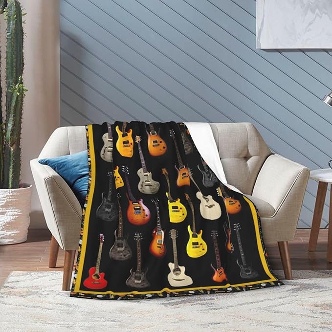 Guitar Blanket for Women Man Musical Instrument Guitar Throw Blanket Soft Cozy Warm Fuzzy Fleece Guitar Bedroom Decor Blanket Gifts for Guitar Lover Guitarist Couch Sofa Bedding 60"X50"