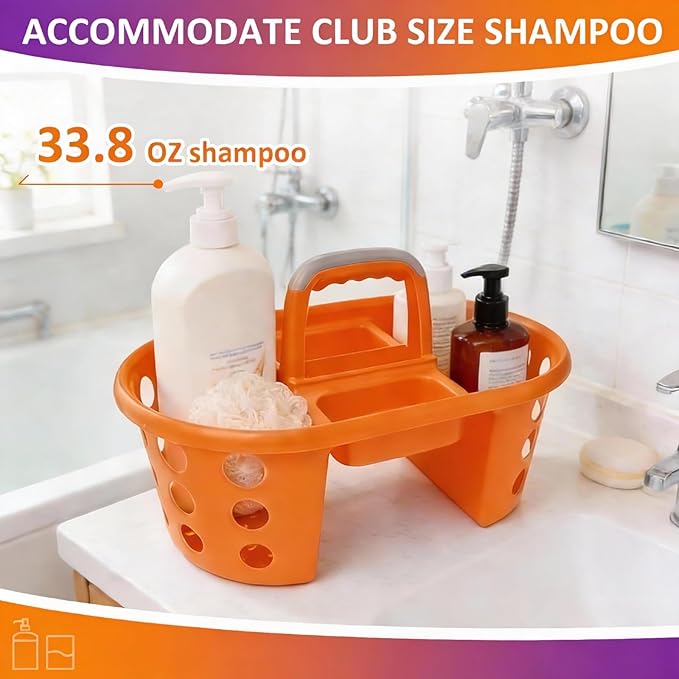 SIMPLYKLEEN Large Shower Caddy Portable 2PC - Made in USA Plastic Jumbo Size Dorm Storage Candy Tote with Handle Shower Organizer for Bathroom, Pantry, Kitchen, College Dorm, Orange/Purple