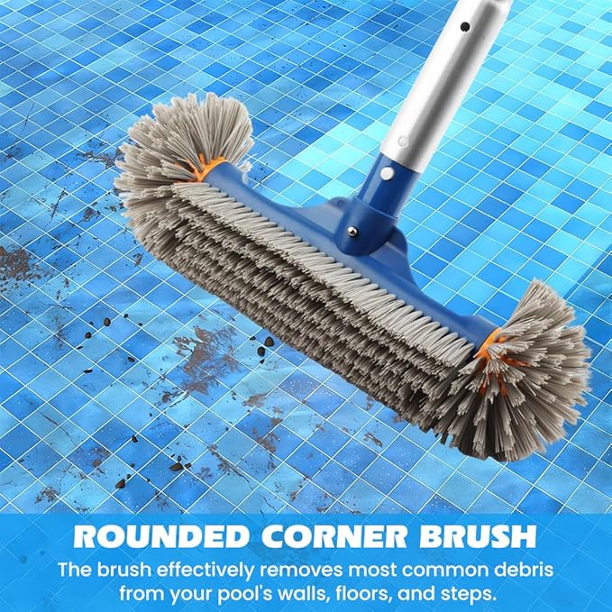Swimming Pool Cleaning Kit, 12.6 Pool Brush Head, Semi-deep Skimmer Net & Adjustable 76-inch Pole, for Inground & Above Ground Swimming Pools, Removes Debris