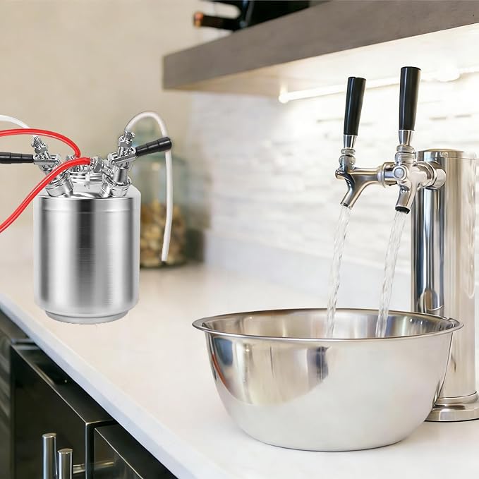 2.5 Gallon Kegerator Cleaning Kit, 304 Stainless Steel Beer Line Cleaning Kit with 2 D Coupler Keg Cleaning Kit Beer Line Cleaner with Ergonomic Carry Handle Pressure Release Valve Lid