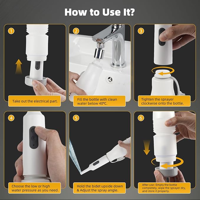 Hibbent 2 Pack Portable Bidet for Travel, High Pressure Electric Handheld Bidet Sprayer, 350-550ML Expandable Bottle for Personal Hygiene, USB-C Rechargeable Waterproof Sprayer for Women & Men, White