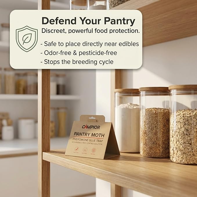 Pantry Moth Traps with Pheromones (12 Pack) – Non‑Toxic, Odor‑Free Sticky Glue Traps for Pantry Moth Treatment & Prevention, Targets Web‑Spinning Food Moths, for Kitchens & Food Storage