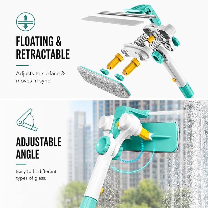 ORIXA Outside Window Cleaner, U Shaped Extendable Squeegee, Detachable Rotatable Glass Squeegee with 2 Wiping Cloth Replacements