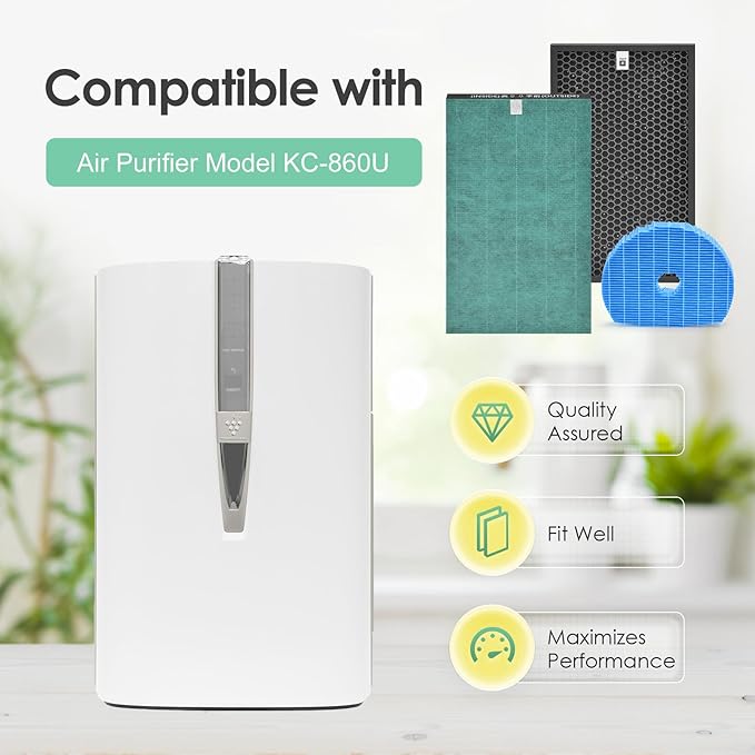 Filter Compatible with Sharp KC-860U KC860U Air Purifier, H13 True HEPA Filter & Carbon Filter & Humidifier Filter, FZC150HFU FZ-C150DFU FZ-C100MFU, 1-Set