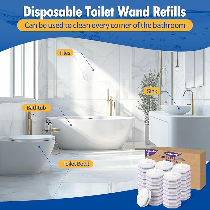 120 Count Toilet Bowl Wand Refills, Disposable Toilet Cleaner Refills, Disposable Wand Heads Compatible with Clorox and the Most Toilet Brushes,Lavender